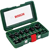 Bosch Set de 15 fresas de metal duro (para madera- vástago de 8 mm- accesorios para fresadora)